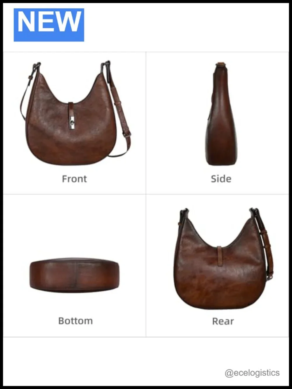 Leather Crescent Crossbody Hobo Bag for Women with Detachable Straps